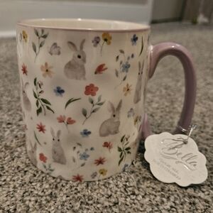 Easter Bunny and Floral Mug with Lavender Handle